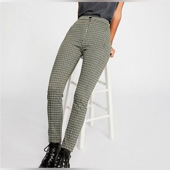 Free People Women’s Carnaby Gingham Plaid Stretch Tartan Pants Green Size 0 - Picture 3 of 3